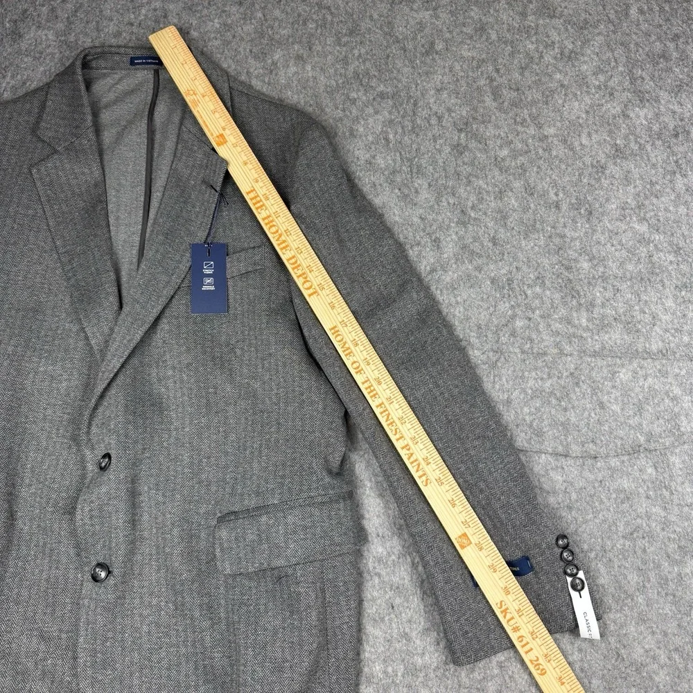 NEW $168 Stafford Men Blazer 46 Short Gray Herringbone Stretch Sport Coat Jacket